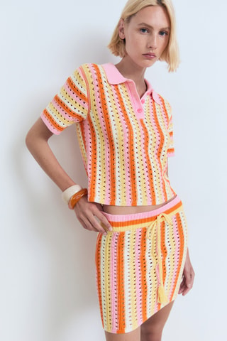 Jupe en crochet à rayures bicolore - Rose