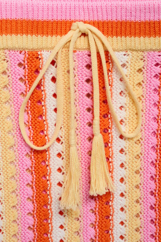 Jupe en crochet à rayures bicolore - Rose