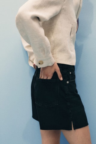 Short en jean bas effiloché - Gris