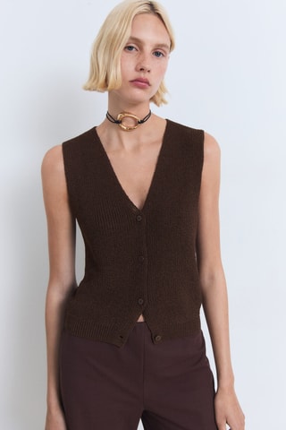 Gilet maille ajourée - Chocolat