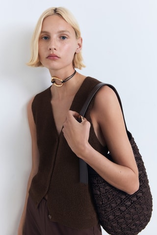 Gilet maille ajourée - Chocolat