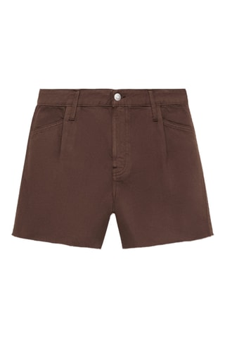 Short en jean bas effiloché pinces - Chocolat