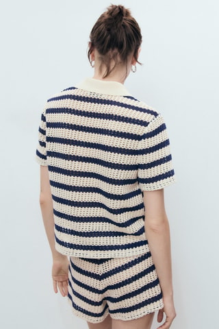 Cardigan rayures manches courtes - Bleu Marine