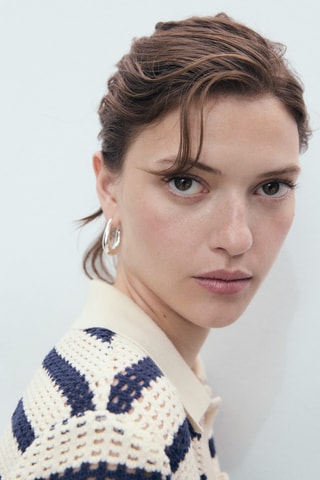 Cardigan rayures manches courtes - Bleu Marine