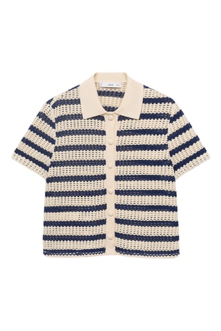 Cardigan rayures manches courtes - Bleu Marine