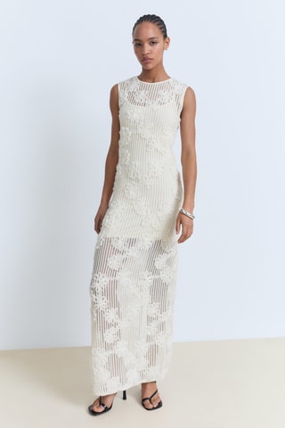 Robe crochet fleurs - Écru