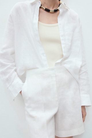 Short droit taille normale en lin - Blanc Cassé