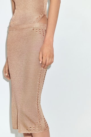 Jupe crayon en lurex avec détails ajourés - Doré