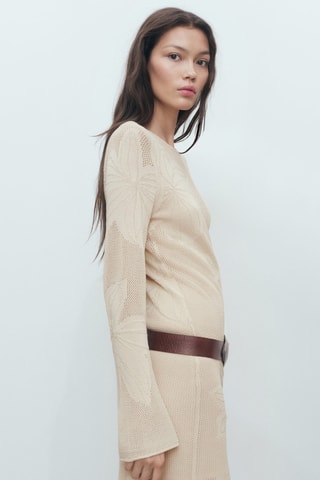 Robe crochet fleurs - Beige