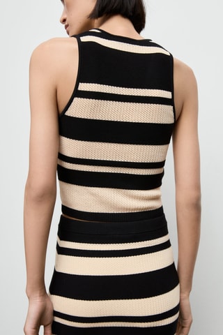 Top en maille à rayures col en V - Noir