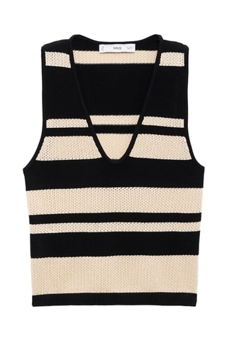 Top en maille à rayures col en V - Noir