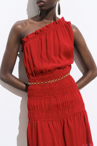 Robe asymétrique froncée ceinture - Lie-de-vin