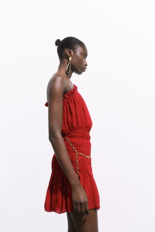 Robe asymétrique froncée ceinture - Lie-de-vin