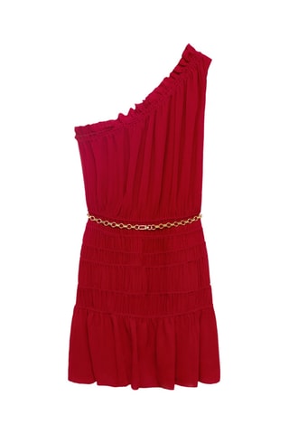 Robe asymétrique froncée ceinture - Lie-de-vin