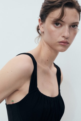 Robe col froncé - Noir