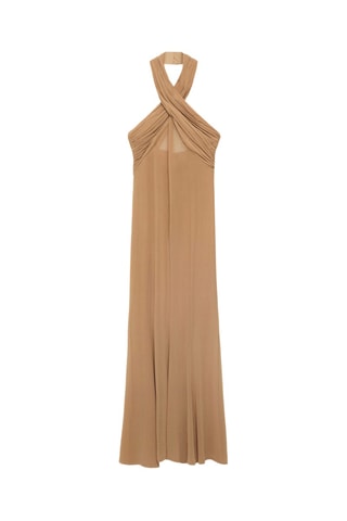 Robe longue semi-transparente col croisé - Nude
