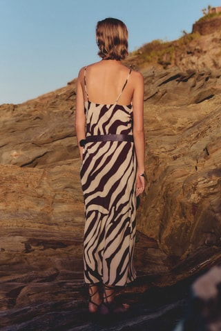 Robe avec col bénitier zèbre - Marron
