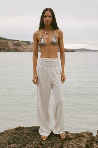 Pantalon lin taille drapée - Blanc