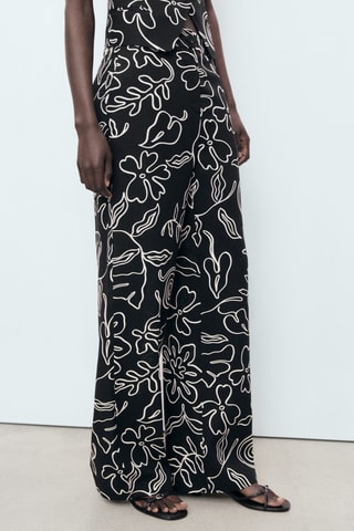 Pantalon lin mélangé imprimé à fleurs - Noir