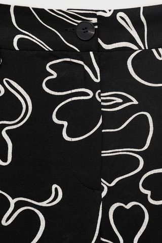 Pantalon lin mélangé imprimé à fleurs - Noir