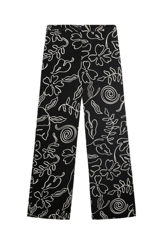 Pantalon lin mélangé imprimé à fleurs - Noir