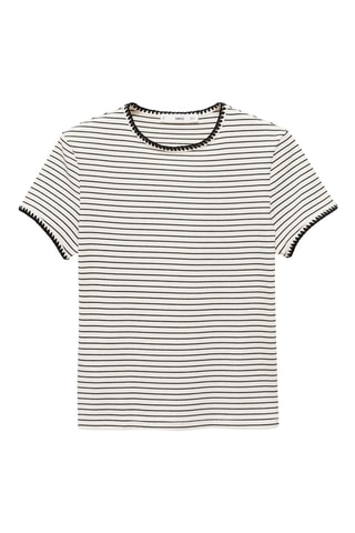 T-shirt coton liserés contrastants - Blanc Cassé