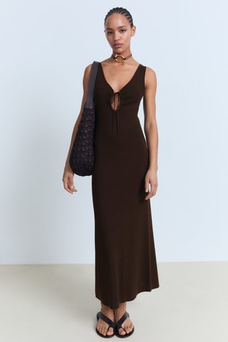 Robe en maille décolleté nœud - Chocolat
