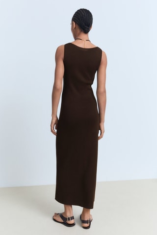Robe en maille décolleté nœud - Chocolat