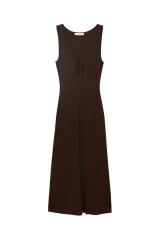 Robe en maille décolleté nœud - Chocolat