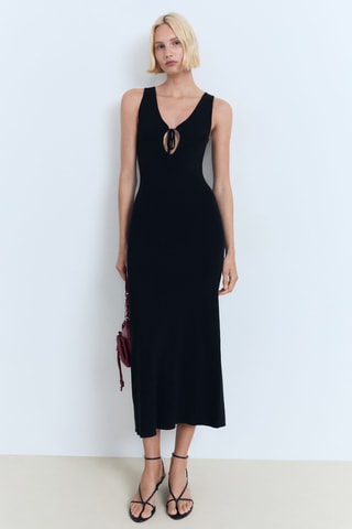 Robe en maille décolleté nœud - Noir