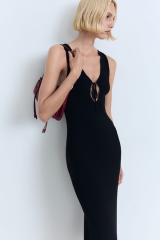 Robe en maille décolleté nœud - Noir