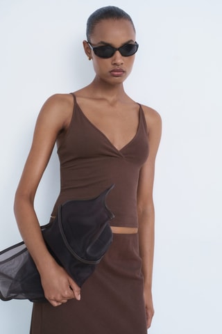 Top coton décolleté en V - Chocolat