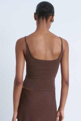 Top coton décolleté en V - Chocolat