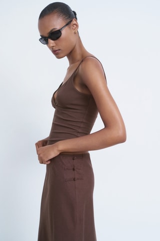Top coton décolleté en V - Chocolat