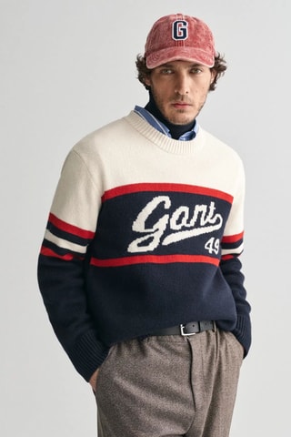 Jersey de lana de cordero - Azul marino y blanco