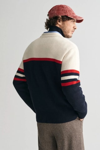 Jersey de lana de cordero - Azul marino y blanco