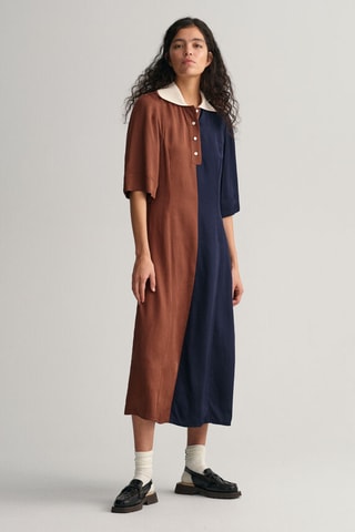 Vestido midi - Marrón y azul marino