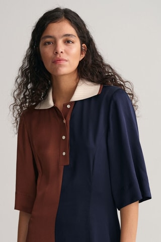 Vestido midi - Marrón y azul marino