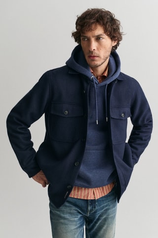 Sobrecamisa regular fit de lana - Azul marino