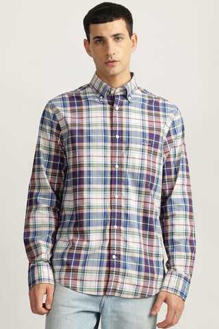 Camisa regular fit - Azul y burdeos