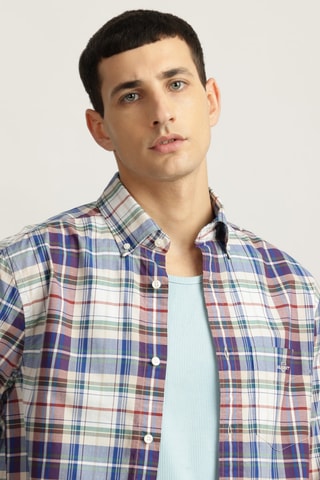 Camisa regular fit - Azul y burdeos
