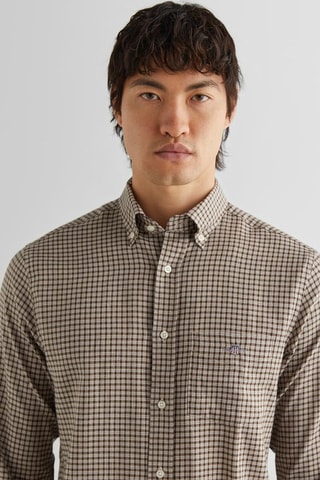 Camisa regular fit - Beige y marrón