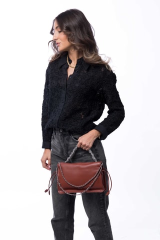 Sac porté épaule en croûte de cuir Malia - Marron