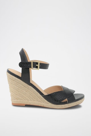 Sandalias de piel de cuña Zabila - Negro