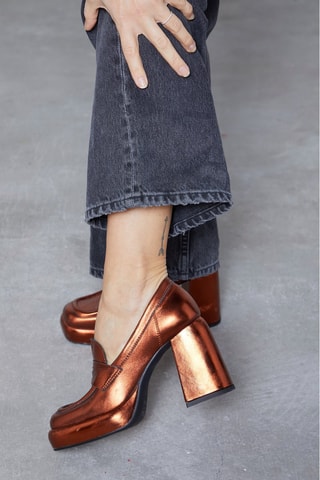 Mocasines de piel de tacón Ilenia - Naranja