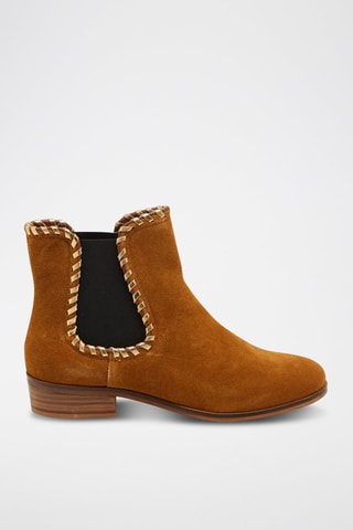 Botines Chelsea de piel de serraje - Camel