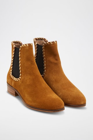 Botines Chelsea de piel de serraje - Camel