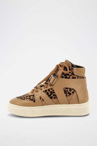 Zapatillas altas de piel con plataforma Leopardetta - Beige