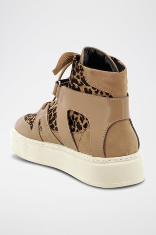 Zapatillas altas de piel con plataforma Leopardetta - Beige