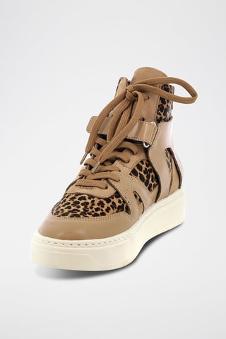Zapatillas altas de piel con plataforma Leopardetta - Beige